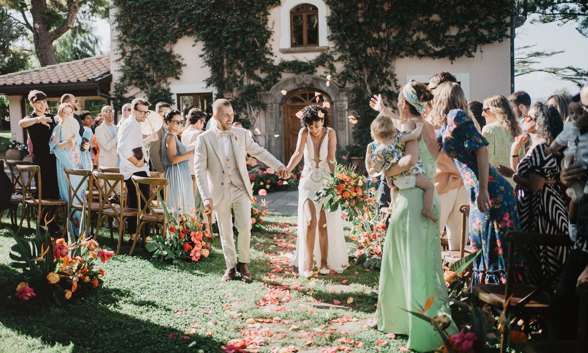 Wedding ceremony floral aisle by the sea, color graded by InPix.Me