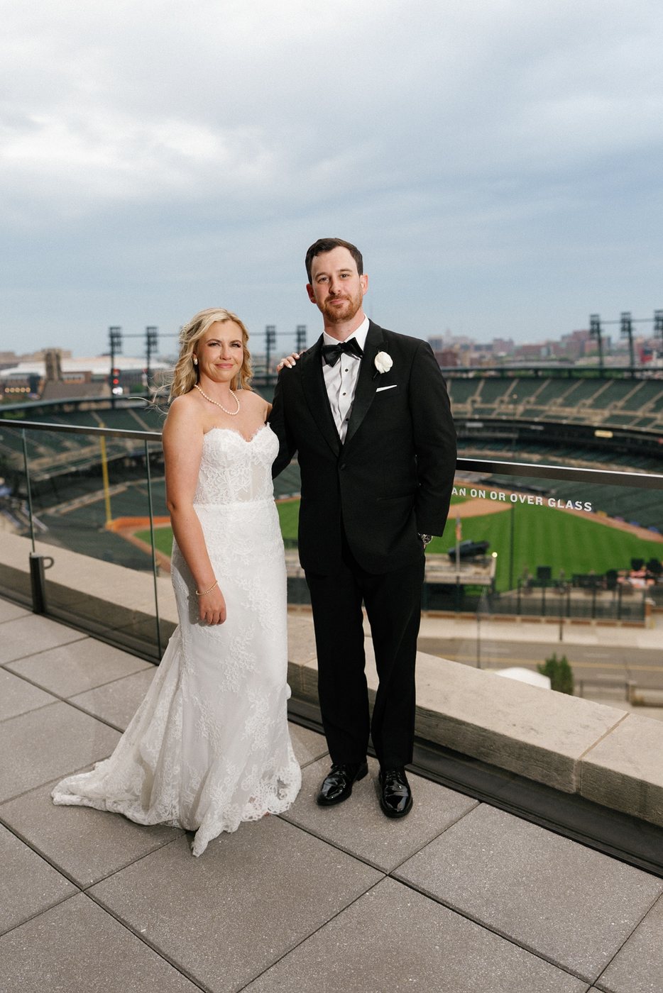 Newlyweds overlooking the stadium, after editing; photograph by Michele Maloney