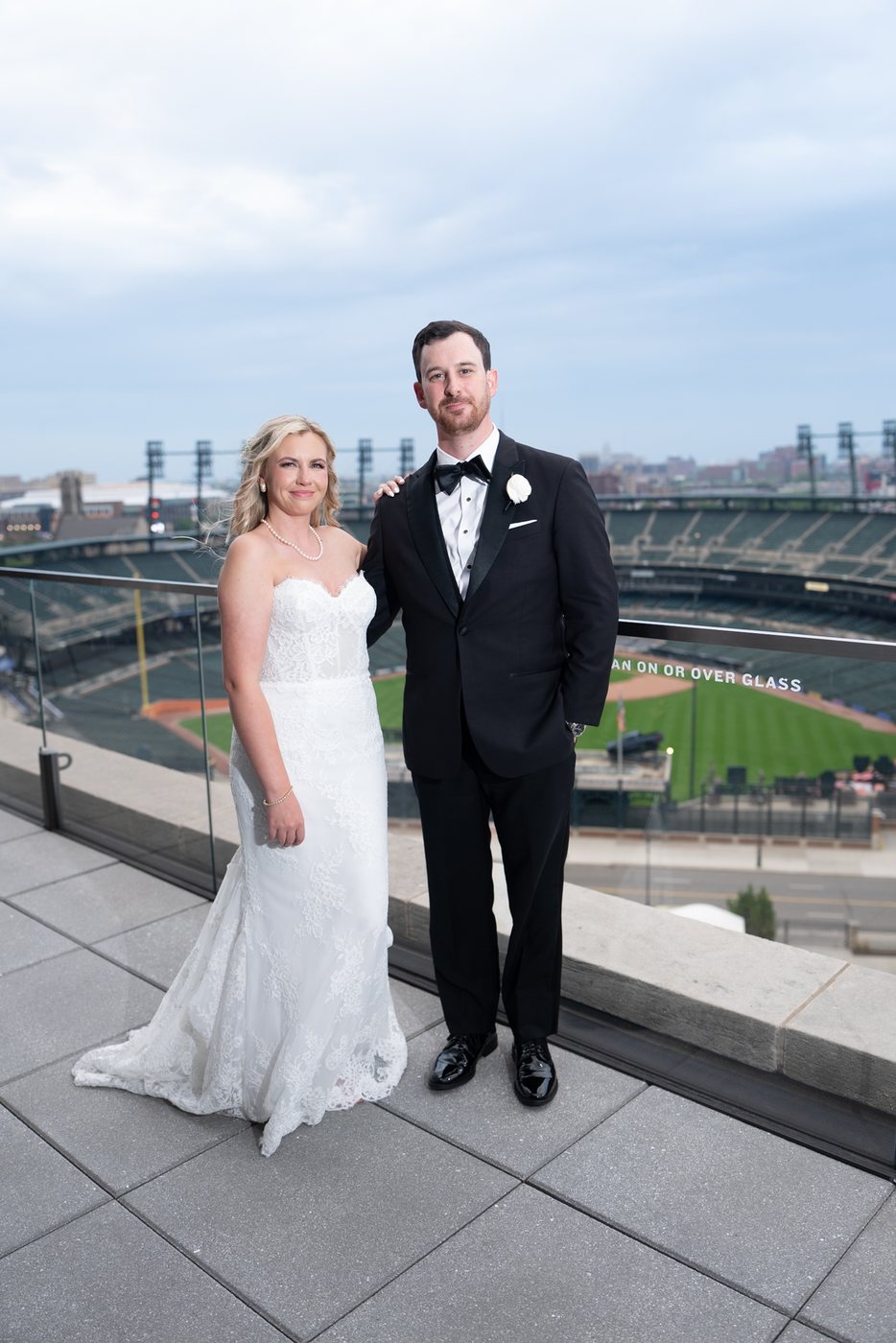 Newlyweds overlooking the stadium, before editing; photograph by Michele Maloney